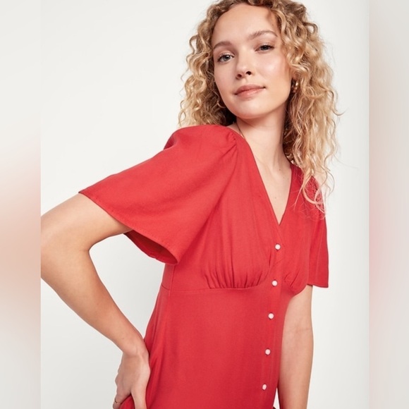 AS IS! NWT! Old Navy Red Cherry Waist-Defined Midi Dress - Size Medium - Picture 3 of 13